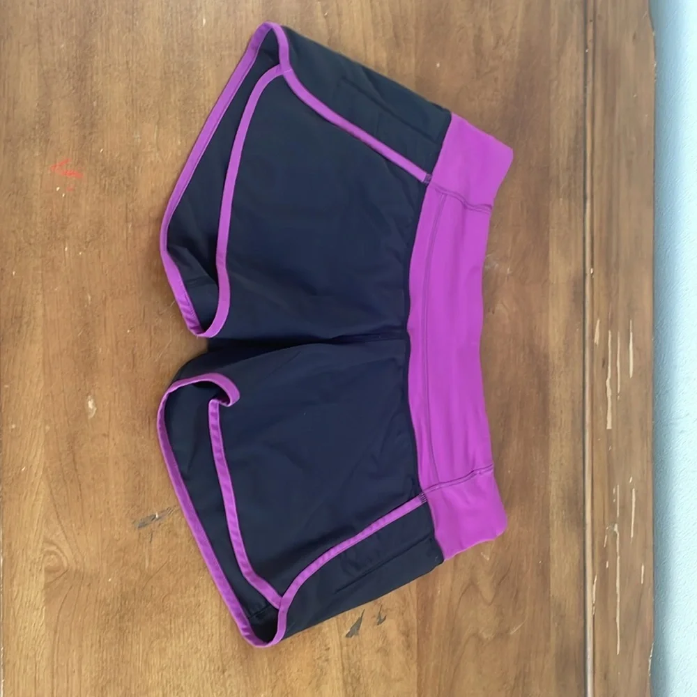 Lululemon Women's Black and Purple Running Shorts Size 6